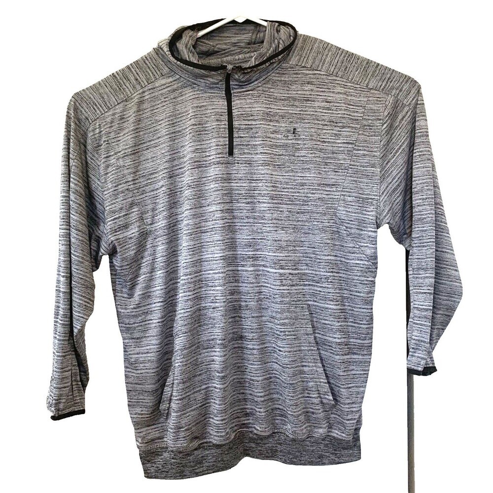 Russell Hooded Henley Jersey Mens 2XL Gray/Black Quarter Zip Athletic Wear